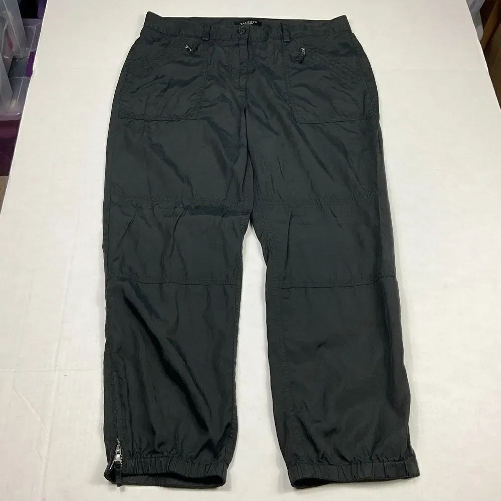 Talbots Signature Cropped Satin Pants Black Zip Ankle Casual Zip Up Size 10